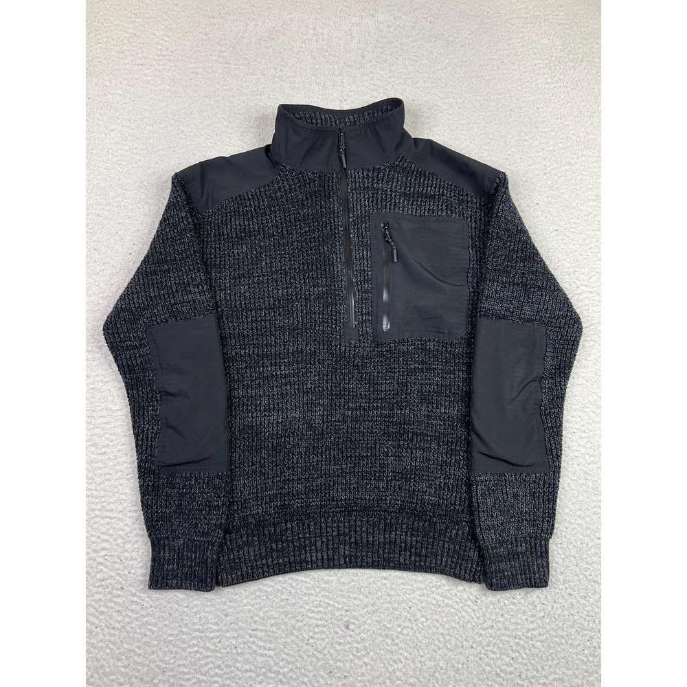 Bass Outdoor Sweater Mens Small Gray 1/4 Zip Mock Neck Knit Pullover Pockets